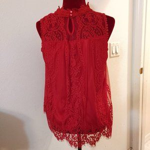 Red lace sleeveless Top